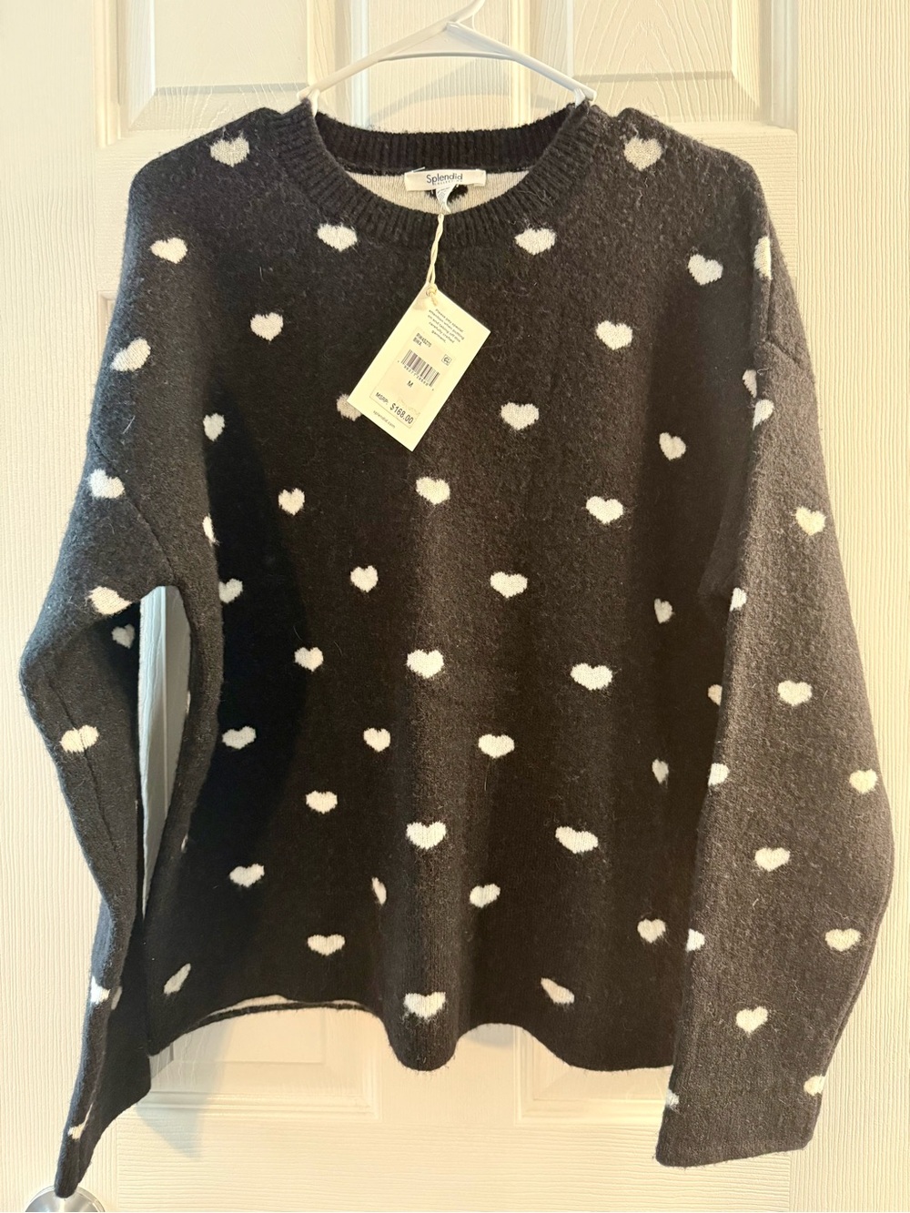 NEW! Splendid Black Heart Pattern Crewneck Sweater Size Medium